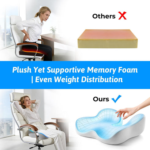 Tailbone Seat Cushion for & Sciatica Pain Relief - Plush Yet Supportive Ergonomic Memory Foam Chair Cushions for Office