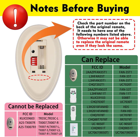 FEKOTS 35T1 303.9MHz, 3-Speed, Dimmer, FAN-11T FAN-53T L3HFAN35T FAN-35T L3HFAN35T1 FAN-35T1 Ceiling Fan Remote Control