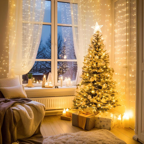Wotilzeen 200LED 60FT 8 Warm White LED Christmas Tree String Lights Outdoor Waterproof Twinkle Lights for Bedroom