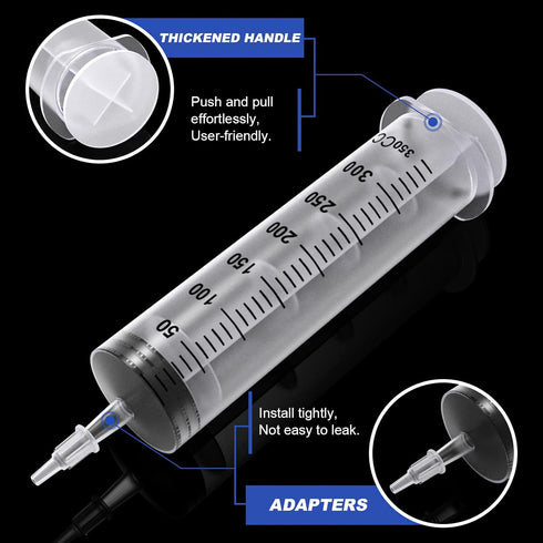 2 Pack 350ml Plastic Syringe, Large Sterile Catheter Tip with Tip Cap Adapter, Soft Tube for Scientific Labs, Pet