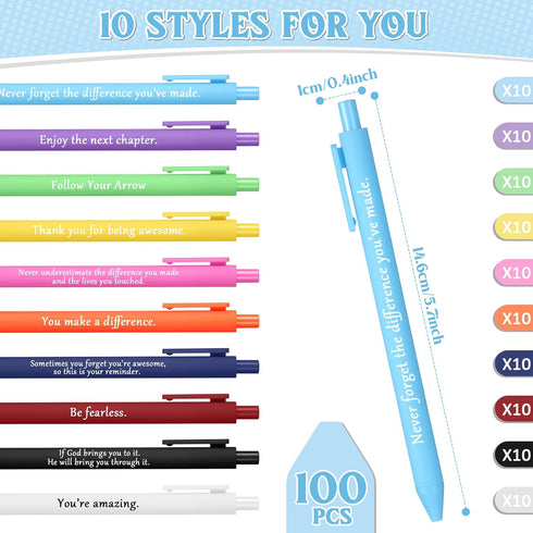 Teling 100 Pieces Motivational Pens Bulk, Inspirational Quotes Ballpoint Pens for Back to School Gifts, Black Ink Party