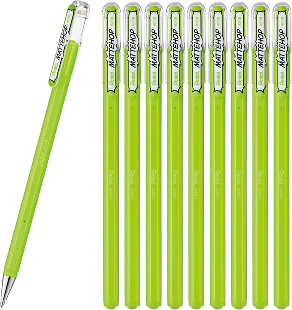 Pentel Color Ballpoint Pen Matte Hop Yellow Green, 10 Pens K110-VK