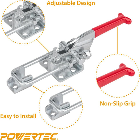 POWERTEC 1PK Toggle Clamp, 700 lbs Holding Capacity, 431 Adjustable U Bolt Latch with Antislip Hand Grip for Woodworking