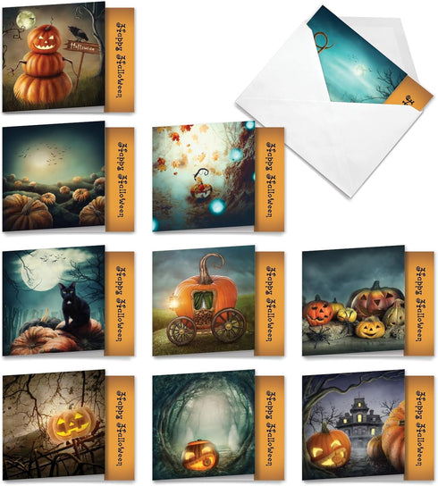The Best Card Company 10 Assorted Halloween Note Cards (4 x 5.12 Inch) - Fun Spooky Kids Cards, Boxed Set