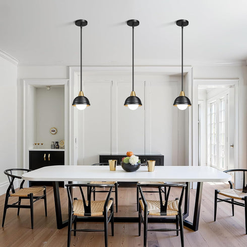 3 Pack 6 Inch Industrial Kitchen Pendant Light Fixtures: Metal Modern Chandelier - Adjustable Farmhouse Black & Gold