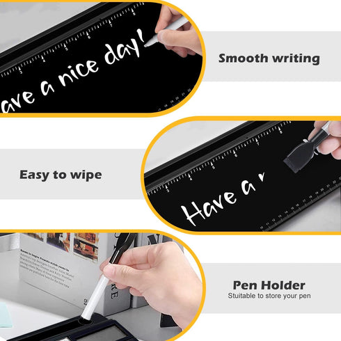 Desktop Glass Whiteboard with Ruler Marker, Calculator (12 Digit LCD Display), Tilted Keyboard Stand, Black