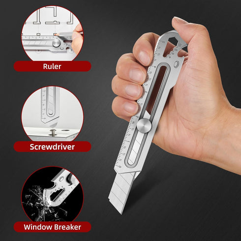 7-In-1 Multipurpose Utility Knife, Stainless Steel Retractable Box Cutter with 10PC SK5 Blades