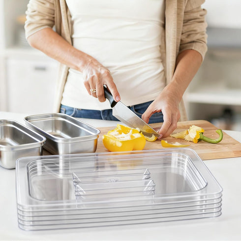 6-Pack 1/2 12.8x10.4'' Commercial Size Polycarbonate Food Pan Lids with Handle, Clear Steam Table Hotel Pan Cover