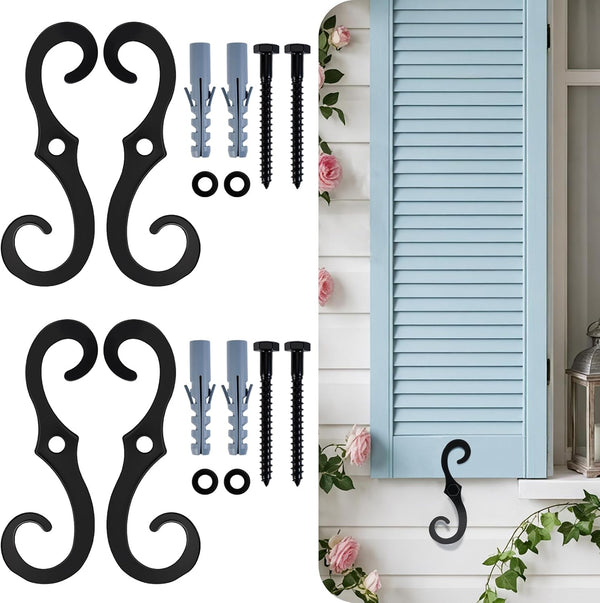ComfyKit 4 Pack 6.3 Inch Black S Style Shutter Dogs Hardware, Decorative Metal