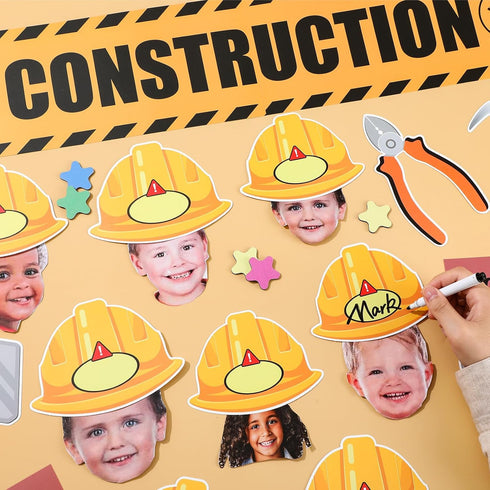Set gisgfim Construction Bulletin Board Decorations Learning Under Construction Paper Cutouts DIY Photo Helmet