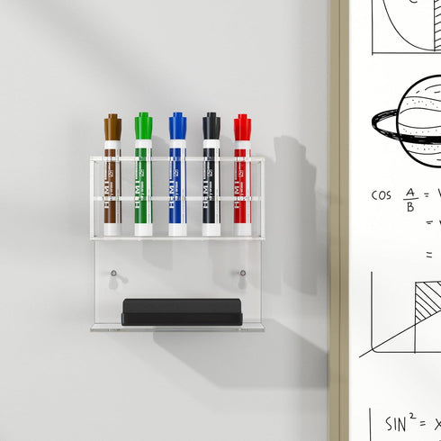 HIIMIEI Dry Erase Marker Holder for Whiteboard, Wall Mounted 2-Tier 10-Slot Acrylic Marker Organizer, Clear 2pcs
