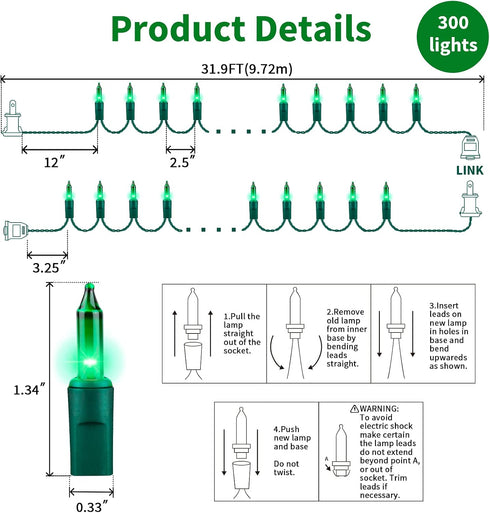 Decorations,300Lights 63.8ft(2pk 150L) LAMPHOME St. Patrick's Day Mini String Lights,Green st Patricks Day Tree