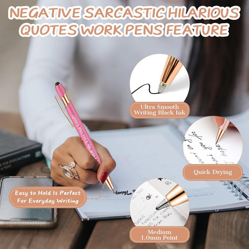 Snarky Funny Office Pens, 12 Pcs Negative Sarcastic Hilarious Quotes Ballpoint Pens with Stylus Tip (Style 1, 12)