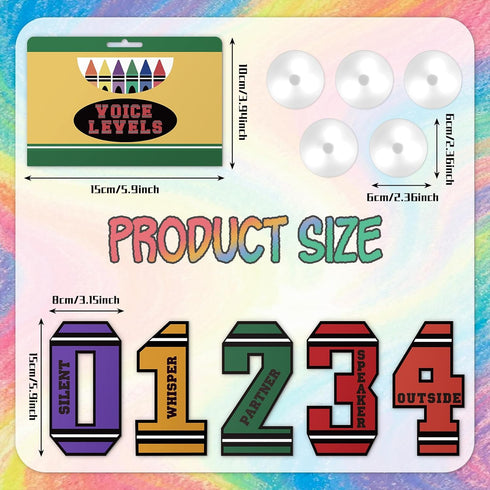5 5 VIHOSE Voice Level Chart for Classroom, Crayon Style Magnetic Noise Level Rules Sign Poster with Number Signs & LED