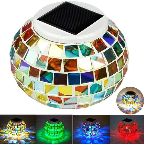 OKQYIMAQQ Solar Table Light, Solar Mosaic Lights Color Changing Solar Glass Ball Garden Lights Waterproof Outdoor Night