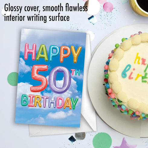 The Best Card Company 50th Happy Birthday Card with Envelope, 50 Year Old Congrats, Not Layered
