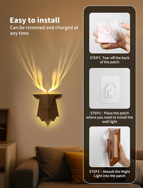 Dimmable Deer Night Light with Remote Control, Rechargeable Antler Lamp, Deer Wall Light, Deer Sconce Gifts for Women