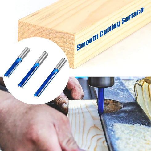 3Pcs Set 1/2 2",2-1/2",3" Length,1/2" Extra Long Straight Router Bit Shank, Carbide Tipped Double Flute Straight Bit
