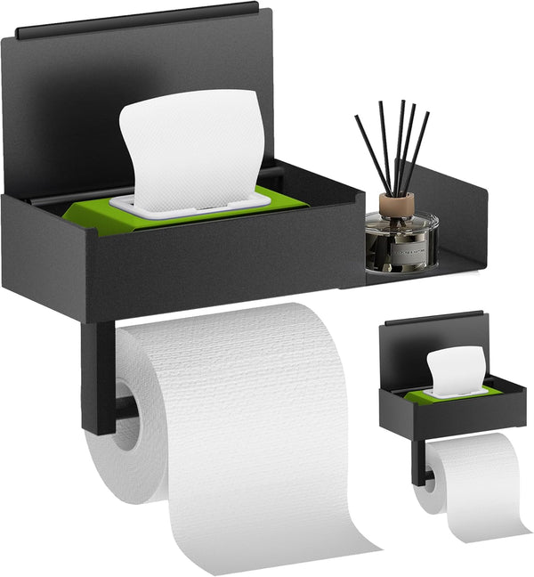 FUNLEU Toilet Paper Holder with Shelf, Self Adhesive Toilet Paper Holder with Storage,