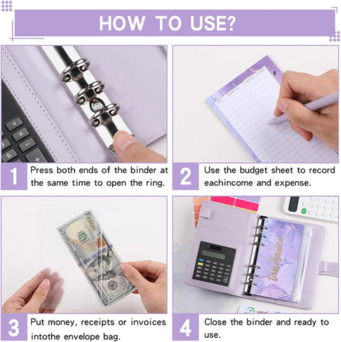 GMBYLBY Set Budget Binder Leather Budget Planner with Cash Envelopes Budget Sheets Label Stickers for Money Saving
