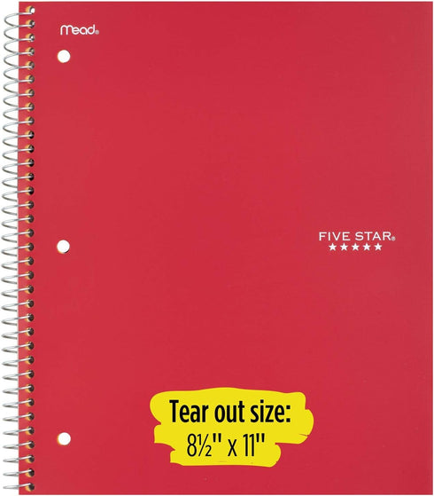 Five Star Spiral Notebooks, 5 Subject, College Ruled, 200 Sheets, 11" x 8-1/2", Teal, Yellow, 2 Pack
