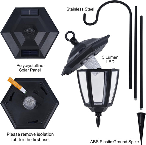 2 Pack 2 38 Inch Dynaming Solar Hanging Lights Outdoor, Solar Powered Garden Decorative Lanterns with x Shepherd Hooks