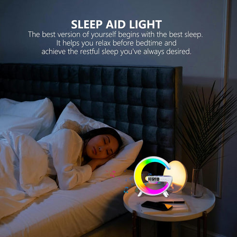 FuyoSegen 4-in-1 Wireless Speaker Charger Light,LED Bedside Lamp Alarm Clock,Mood Night Light,Speaker & Wireless