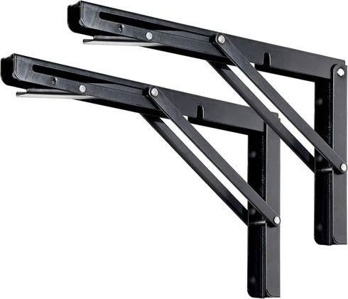 Toirxarn 8" Heavy Duty Black Folding Shelf Brackets, Steel Collapsible Bracket for Wall Mounted Desk, Pack of 2