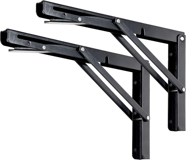 Toirxarn 8" Heavy Duty Black Folding Shelf Brackets, Steel Collapsible Bracket for Wall Mounted Desk, Pack of 2