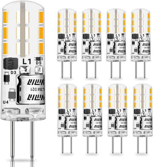 YUIIP G4 LED Bulb, 2W 10W 20W Halogen Replacement, AC/DC 12V G4 Bi-Pin Base, Warm White 3000K, 8 Pack