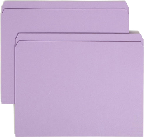 Smead File Folder, Reinforced Straight-Cut Tab, Letter Size, Lavender, 100 per Box (12410)