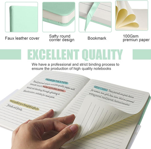 Lined Journal Notebook, Medium 5.7" x 8", 160 Pages, Eggshell Green, Hardcover, 100 gsm Thick Paper