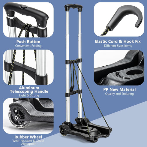 Gorpuire 2 Small Folding Hand Truck Dolly with Wheels, Foldable Luggage Cart, Lightweight Aluminum Collapsible Trolly