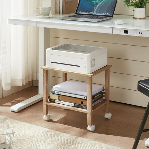 YUFAM 2 Tier Printer Stand with Storage,Under Desk Shelf Printer Table,Small Printer Stand with Wheels,Rolling Printer