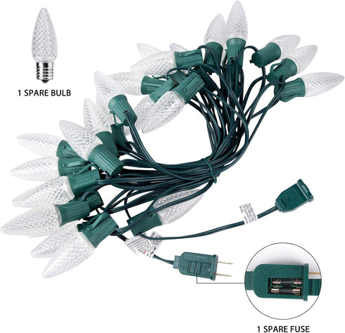 C9 50 50+2(Spare) Bulbs Christmas String Lights Outdoor Feet Led Christmas Lights, Strawberry Connectable UL Certified