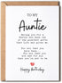 EruditeGifts To My Auntie - Auntie Birthday Card - Auntie Is The Greatest