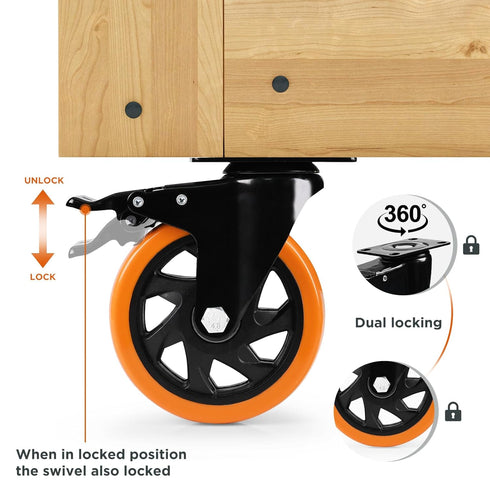 4 Inch Caster Wheel, Heavy Duty Caster, Locking Swivel Caster Wheel for Cart, Furniture and Workbench, Orange
