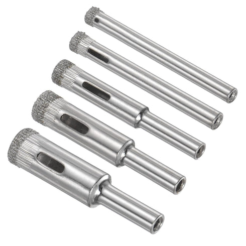Diamond Drill Bits Set, 5-Pieces with 5mm to 12mm Cutting Diameter for Glass Drilling Hard Materials