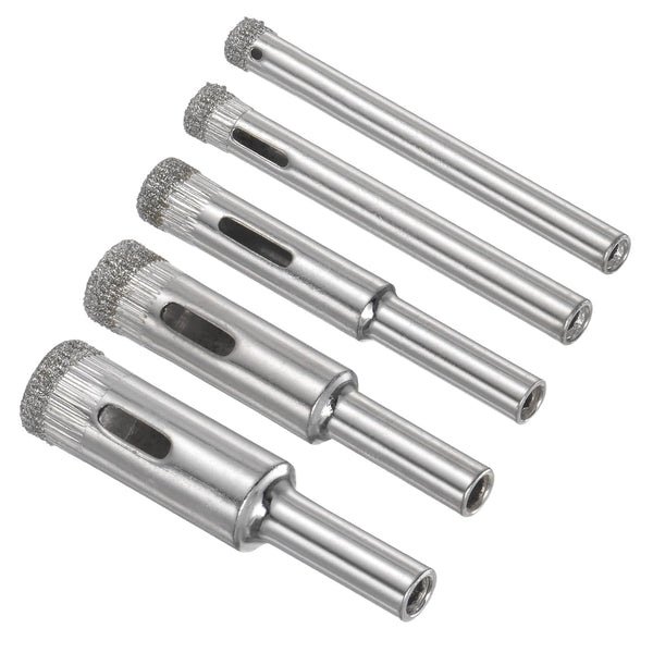 Diamond Drill Bits Set, 5-Pieces with 5mm to 12mm Cutting Diameter for Glass Drilling Hard Materials
