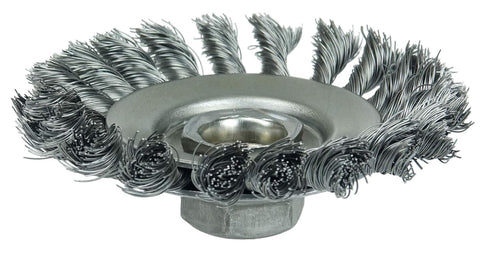 Weiler 13426 4" Knot Wire Bevel Brush, .020" Steel Fill, 5/8"-11 UNC Nut, Made in The USA