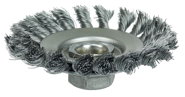 Weiler 13426 4" Knot Wire Bevel Brush, .020" Steel Fill, 5/8"-11 UNC Nut, Made in The USA