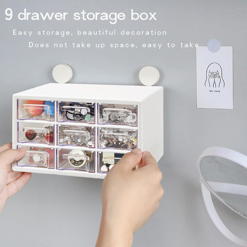 FODIENS Desk Storage Organizer with 9 Drawers, Stackable Craft Drawer Cabinet, Clear Box Caddy for Makeup Jewelry Office