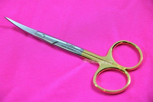 artlab 1 4 1/2 Inches EA Premium German -Tungsten Carbide Iris Scissors Curved Gold Rings Ideal for Medical Purpose