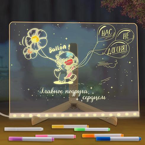 Led Note Board with Colors, Acrylic Dry Erase Board with Light, Glow Memo Letter Message Board (11.8 * 7.9in)
