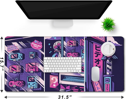 Large Japanese Comic Gaming Mouse Pad, Stitched Edges, Non-Slip Rubber Base, Waterproof (31.5X15.7 Inch)
