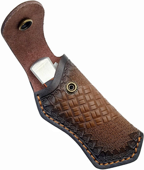 5'' Leather Folding Pocket Knife Sheath for Buck 110, Dark Brown Knife Holster