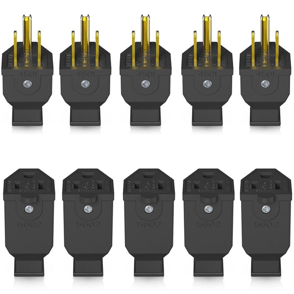 ELEGRP Extension Cord Ends, Male and Female Replacement Plug and Connector Set, 15A 125V, UL Listed, Black