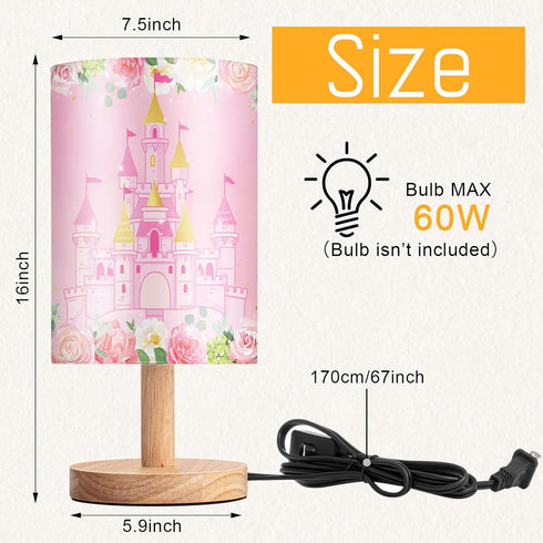 Tujoe Princess Lamps Pink Castle Fabric Nightstand Table Lamp Bedside Decor for Girl Kids Gift Reading Bedroom Living