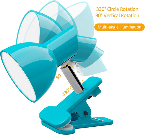 LED Clip Lamp, 5W Super Bright Small Desk Light with 330 Rotation, Clamp for Desk/Table/Bed Headboard, Modern Blue