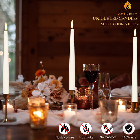 3D 11.4" 6 Pack Flameless Taper Candles with Wick, Real Wax LED Candles with Remote and Timer, Flickering Candlesticks